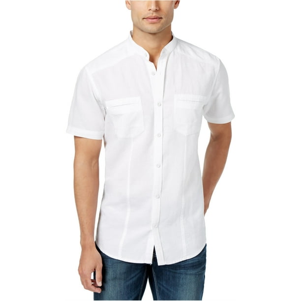 INC Mens Linen Band Collar Button-Down Shirt 